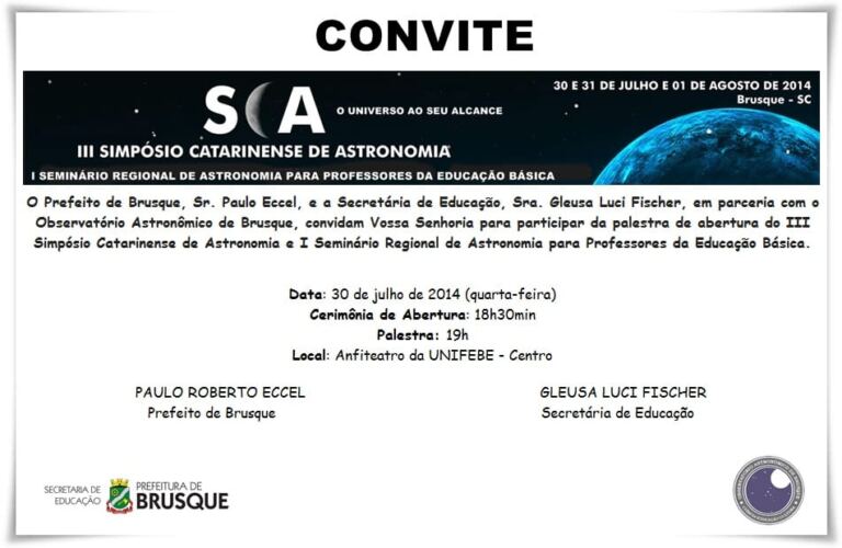 III Simpósio Catarinense de Astronomia e I Seminário Regional de Astronomia para Professores da Educação Básica