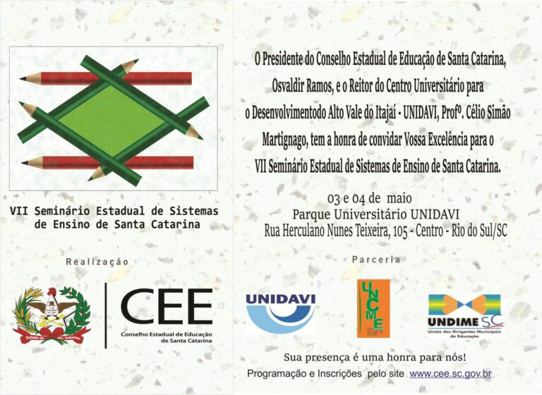 VII Seminário Estadual de Sistemas de Ensino de Santa Catarina.