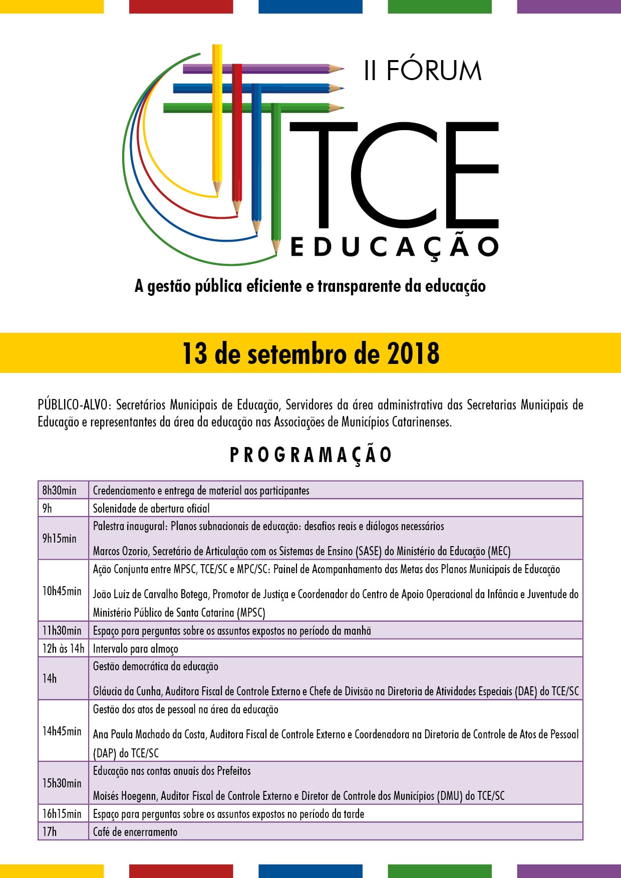 TCE/SC abre inscrições para o II Fórum sobre Educação