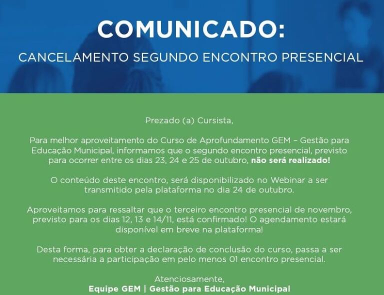 Segundo encontro do GEM será virtual e transmitido pela plataforma no próximo dia 24