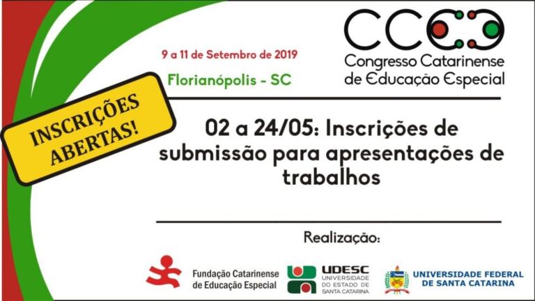 Estão abertas as inscrições para apresentação de trabalhos no Congresso Catarinense de Educação Especial 2019