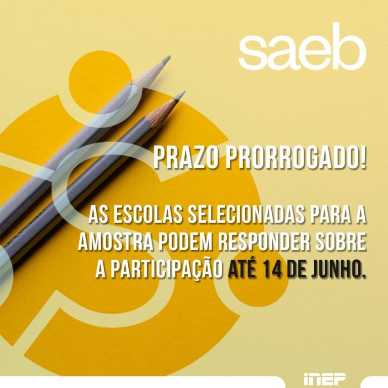 Inep prorroga para 14 de junho o prazo para escolas responderem sobre participação na amostra do Saeb 2019