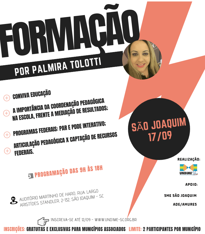 São Joaquim receberá formação com Palmira, inscreva-se!