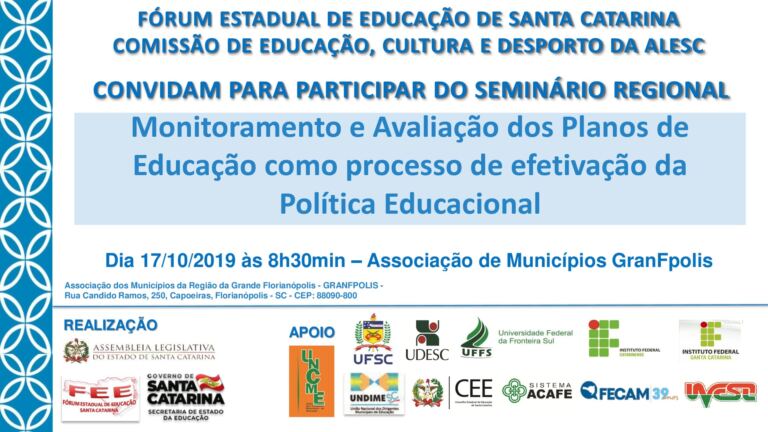 Seminários Regionais vão abordar Avaliação dos Planos de Educação em 6 regiões catarinenses