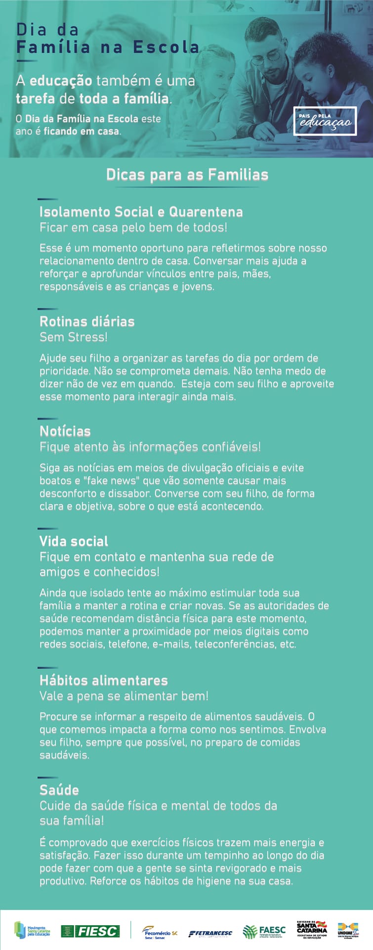 Dia da Família na Escola tem ação digital sobre saúde no isolamento social