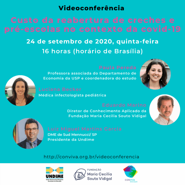Custo da reabertura de creches e pré-escolas no contexto da Covid-19 é tema de videoconferência