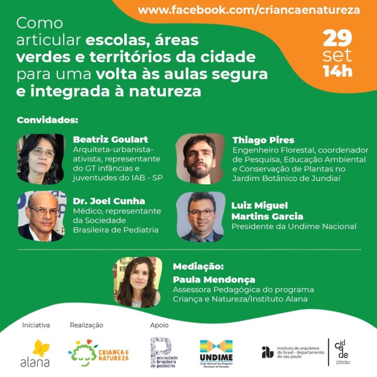 Webinar: como articular escolas, áreas verdes e territórios da cidade para uma volta às aulas segura e integrada à natureza