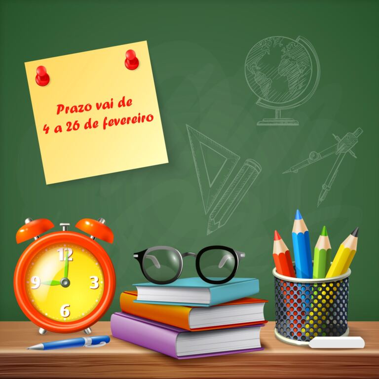 School supplies design concept with alarm clock stack of textbooks colored pencils reminder sticker realistic icons vector illustration