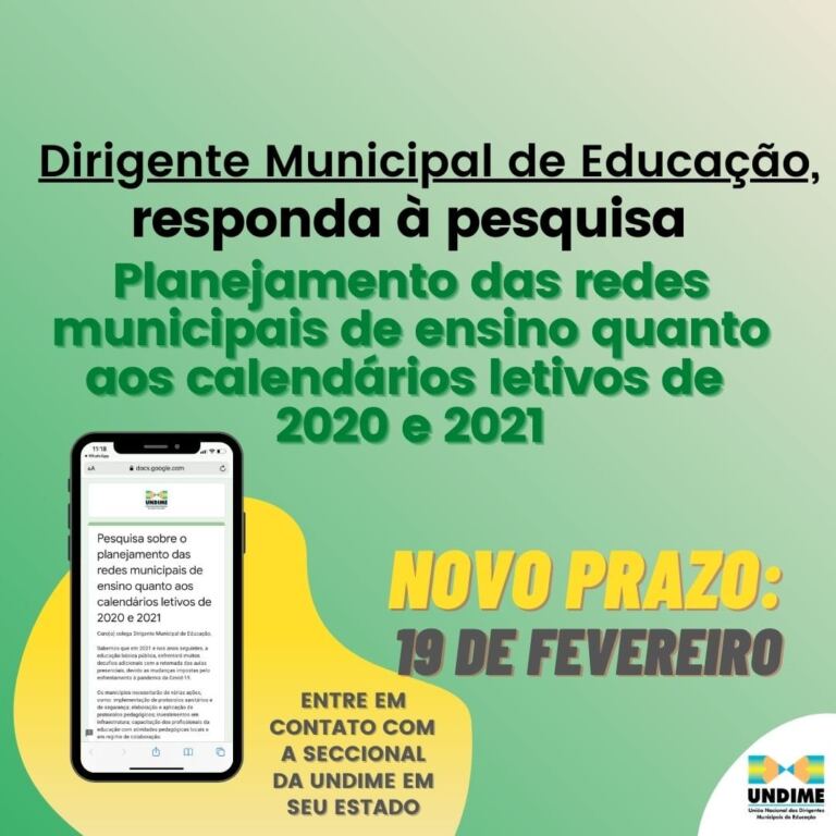 Prorrogado prazo para responder à pesquisa da Undime sobre o planejamento das redes municipais de ensino quanto aos calendários letivos de 2020 e 2021
