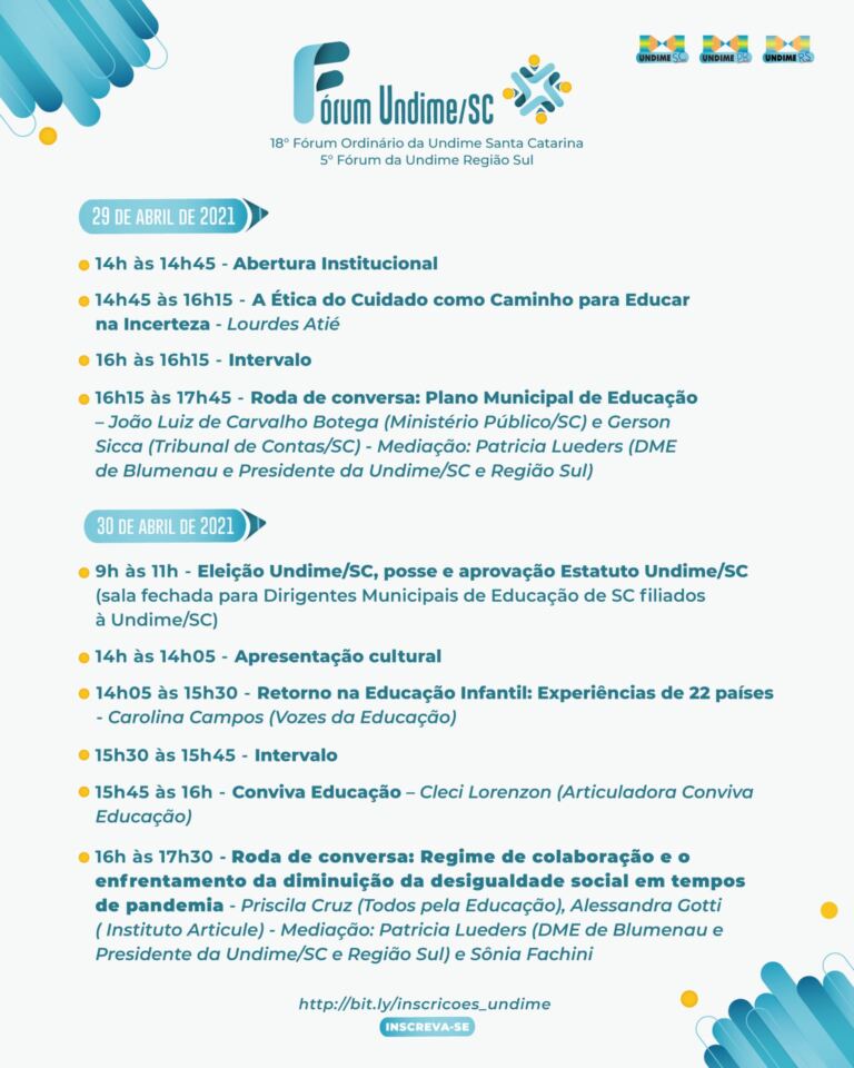 Abertas as inscrições para o 18º Fórum Ordinário da Undime/SC e 5º Fórum da Undime Região Sul