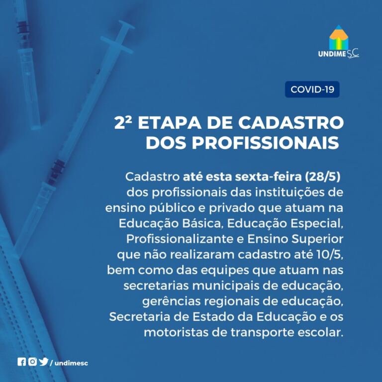 Segunda etapa do cadastramento dos profissionais da educação para vacinação contra Covid-19 vai até esta sexta (28)