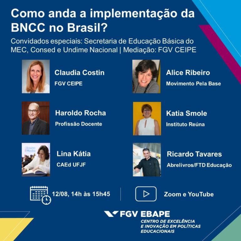 Fundação Getúlio Vargas discutirá a implementação da Base Nacional Comum Curricular em webinário