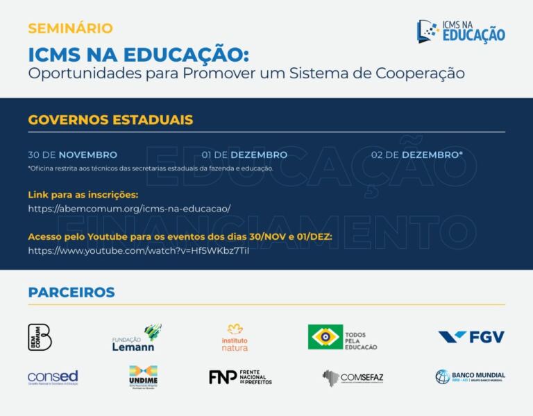 Banco Mundial, Associação Bem Comum e parceiros realizam o seminário “ICMS na Educação: Oportunidade para Promover um Sistema de Cooperação”