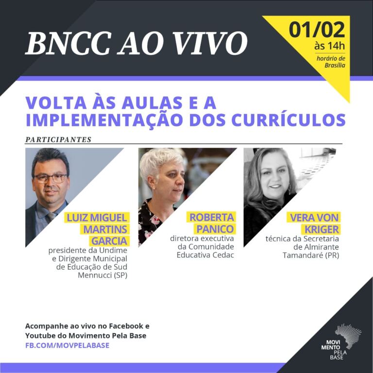 Movimento pela Base promove vídeo ao vivo sobre volta às aulas e a implementação dos currículos