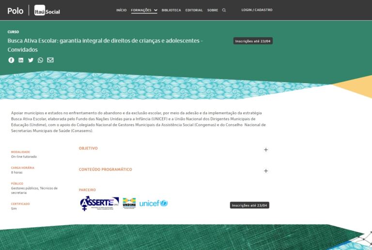 Curso sobre a Busca Ativa Escolar e garantia integral de direitos de crianças e adolescentes recebe inscrições até 23 de abril