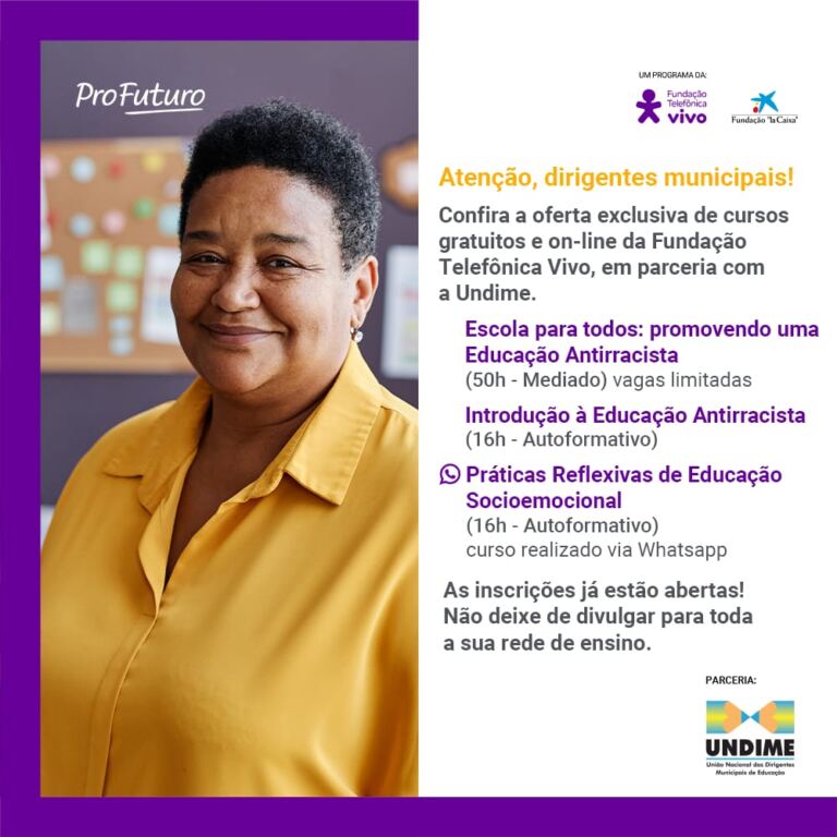 Parceria entre Undime e Fundação Telefônica Vivo oferece cursos gratuitos e certificados para educadores