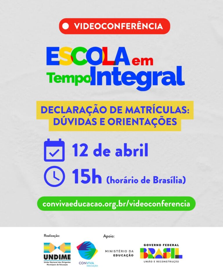 Videoconferência vai tirar dúvidas sobre a fase de declaração de matrículas do Programa Escola em Tempo Integral