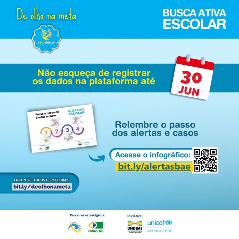 Selo UNICEF: registre os dados na plataforma até 30 de junho