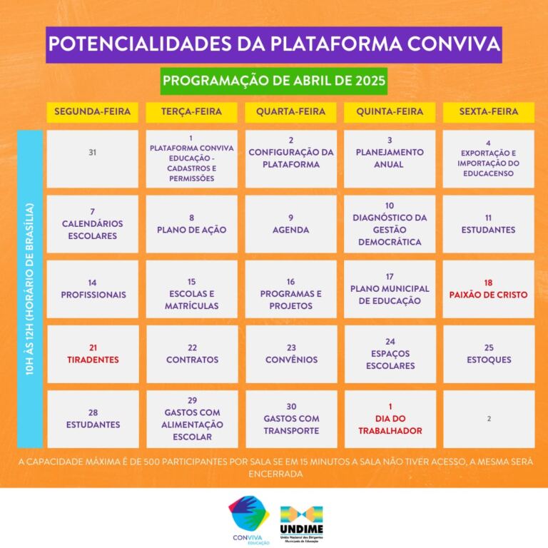 Confira a programação do mês de abril das Salas de Apoio do Conviva