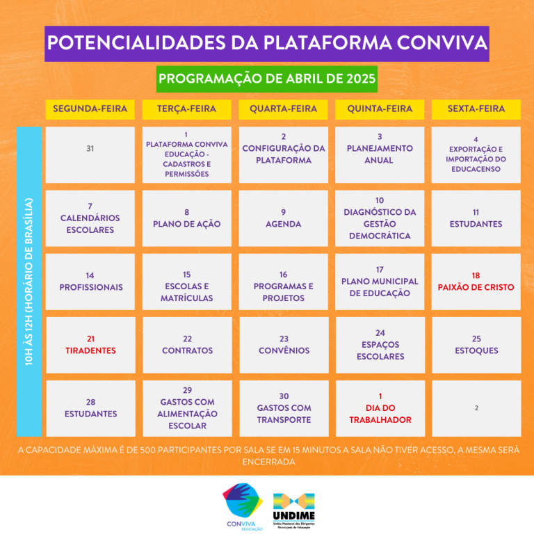 Confira a programação do mês de abril das Salas de Apoio do Conviva